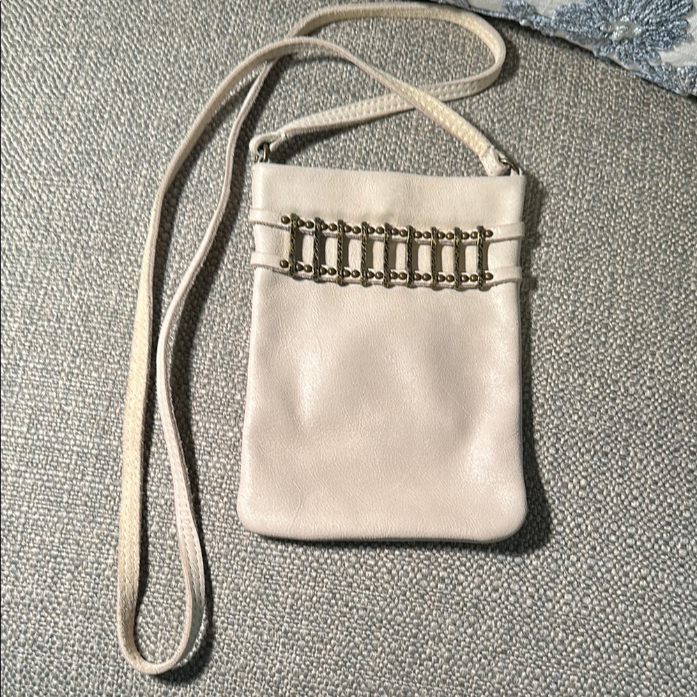 Leatherock Cream Crossbody Bag with Studded Detail